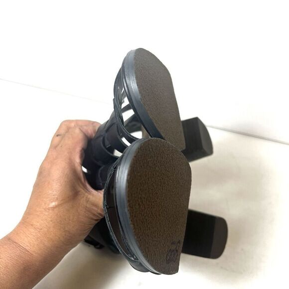 Vince Camuto Womens 7.5M Black Leather High Heels Ankle Wrap Zip Open Toe Sandal - Picture 7 of 11